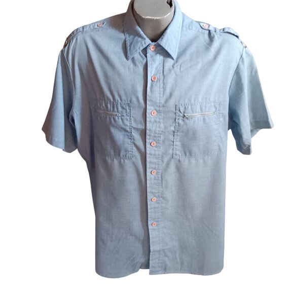 Vintage Kennington Blue Short Sleeve Shirt W/ Zippered Pockets & Button Details - Picture 1 of 8
